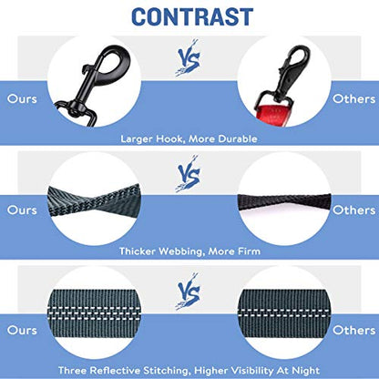 Dog Leash for Large Medium Dogs - 6 ft Reflective Stitching Pet Leash with 2 Traffic Padded Handles - Black 1 Pack - color: Black 1 Pack, size: 6 ft x 1 in