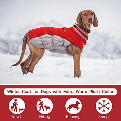 FUAMEY Dog Coat for Small Dogs,Waterproof Dog Winter Jacket with Harness Built in Puppy Cold Weather Coats Reflective Pet Vest with Zipper Warm Fleece Dogs Snowsuit Windproof Red S - color: Red, size: S(chest:17in)
