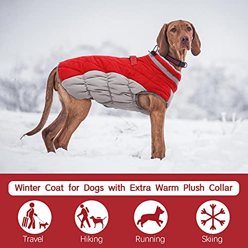 FUAMEY Dog Coat for Small Dogs,Waterproof Dog Winter Jacket with Harness Built in Puppy Cold Weather Coats Reflective Pet Vest with Zipper Warm Fleece Dogs Snowsuit Windproof Red XS - color: Red, size: XS(chest:14in)