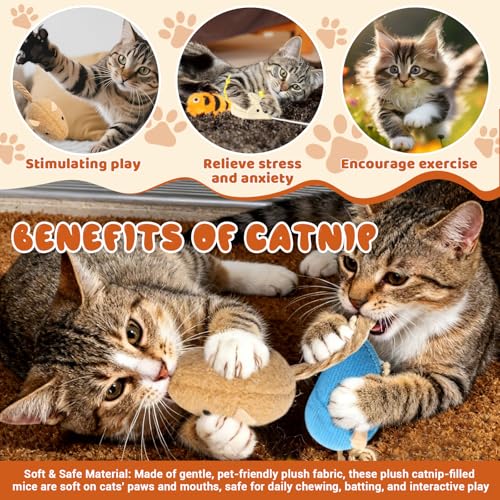 24 Pack 2.36" Colorful Mouse Toy for Cat, Interactive Catnip Animal Toys Plush Catnip Mouse Shaped Biting Toys for Indoor Cats