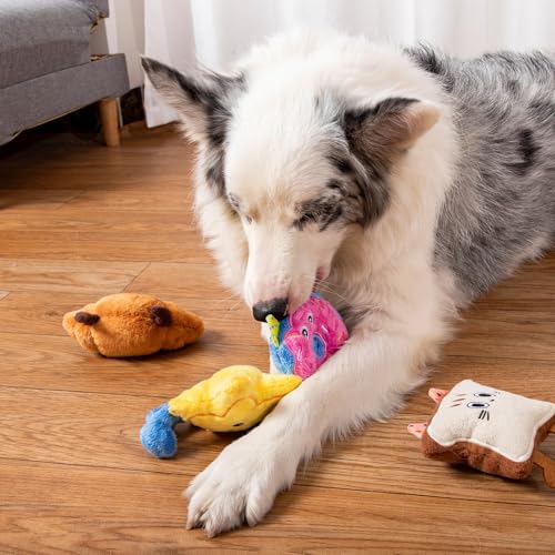 DODODOLA Stuffed Dog Toys Durable Plush Dog Toy with Crinkle Paper Cute Elephant Squeaky Dog Toys Dog Chew Toys for Medium Large Breed (Colorful Sweet) - color: Colorful Sweet