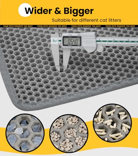 Cat Litter Trapping Mat, 27"x19" Universal Fit Litter Box Floor Mat, Hexagon Grids & Anti-Leak Base, Machine Washable, Non-Slip Kitty Mat for Most Homes, Gray - color: Gray