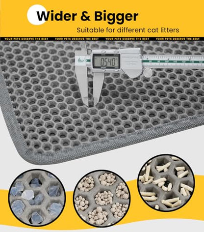 Cat Litter Trapping Mat, 27"x19" Universal Fit Litter Box Floor Mat, Hexagon Grids & Anti-Leak Base, Machine Washable, Non-Slip Kitty Mat for Most Homes, Gray - color: Gray