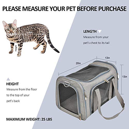 Henkelion Large Cat Carriers Dog Carrier Pet Carrier for Cats Dogs Puppies up to 25Lbs, Big Dog Carrier Soft Sided, Travel Puppy Carrier - Large - Grey - color: Grey, size: 20.0"L x 13.0"W x 13.0"H