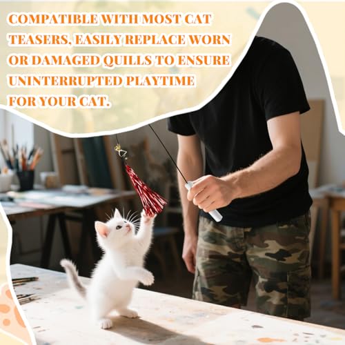 BOROLA 5PCS Cat Teaser Stick Replacement Head Colorful Crinkle Paper & Bells, Attractive Interactive Cat Wand Toy Refills, Crinkle Feather Toys for Kittens and Adult Cats(5 Color)