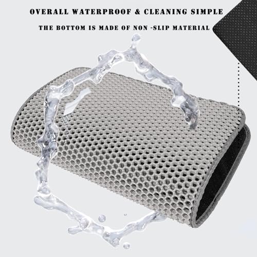 HCY&WLD Cat Litter Mat, 45x26 Inch Extra Large&Long Double Layer Cat Litter Box Mat, EVA Non-Slip, Waterproof Urine Proof Cat Litter Catcher Mat, Easy Clean Scatter Control (45x26 Inch, Khaki) - color: Khaki