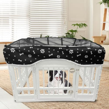 PJYuCien Dog Playpen Mesh Top Cover, Fits 36 Inch 4 Panels Regular Square Plastic Exercise Pet Pen, Adhesive Tape Connections, Black paw (Note: Cover Only, Fence Not Included) - style: Black Paw Cover, 36"Width, Black Paw ( Adhesive Tape Connections )