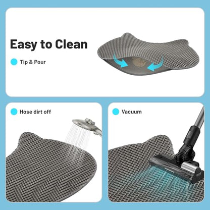 Eggloa6 Cat-Head Cat Litter Mat, Waterproof Kitty Litter Trapping Mat, Double Layer Mat, Easy to Clean, Dark Gray