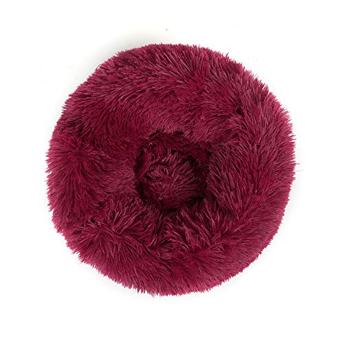 otoez Kitten Puppy Bed Extra Small XS Round Dog Cat Beds Anti Anxiety Plush Pet Calming Donut Bed with Non-Slip Waterproof Bottom, Washable (15.7", Dark Red) - color: Dark Red, size: 15.7"