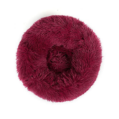 otoez Kitten Puppy Bed Extra Small XS Round Dog Cat Beds Anti Anxiety Plush Pet Calming Donut Bed with Non-Slip Waterproof Bottom, Washable (15.7", Dark Red) - color: Dark Red, size: 15.7"