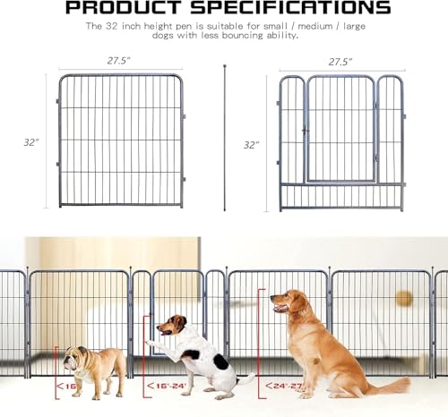 Dog Playpen,24/32/40 Inch Height in Heavy Duty,Folding Indoor Outdoor Dog Exercise Fence, Portable Pet Playpen with Door for Large Medium Dogs - Silver Gray (8 Panels, 32 inch) - style: 32 Inch