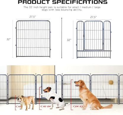 Dog Playpen,24/32/40 Inch Height in Heavy Duty,Folding Indoor Outdoor Dog Exercise Fence, Portable Pet Playpen with Door for Large Medium Dogs - Silver Gray (8 Panels, 32 inch) - style: 32 Inch