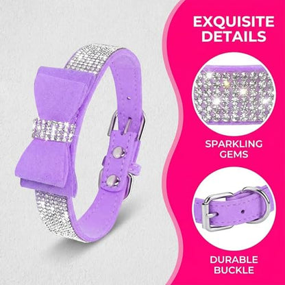 Rhinestone Dog Collar, Cute Dazzling Sparkling Soft Suede Leather Adjustable Pet Dog Cat Collar Crystal Diamond for Puppy Small Medium Large Dogs (XS:21-26cm, Black -1) - color: Black -1, size: XS:21 - 26cm