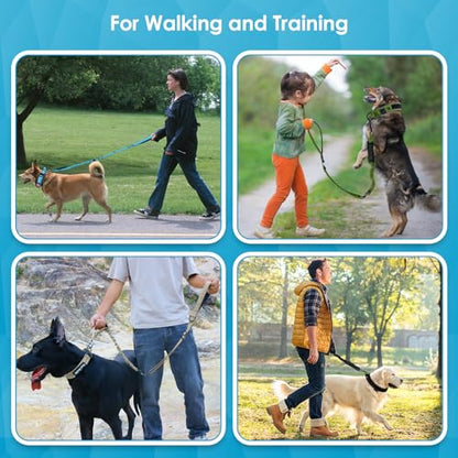 AUBELL Tactical Dog Leash Heavy Duty,4-6ft Reflective Strong No Pull Bungee Leash for Medium Large Dogs with Comfortable Padded Double Handle,Car Seat Belt,360 Degree Rotating Carabiner,Blue - color: M/L-Blue(4-6FT)