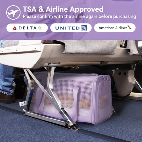 PETSFIT Soft-Sided Cat Carrier with Patented Safety Buckles, Lockable Zippers & Safety Tether,Escape-Resistant Travel Pet Carrier for Car Rides & Vet Visits, Airline Approved Under-Seat, Up to 12 lbs - color: Purple, size: Medium