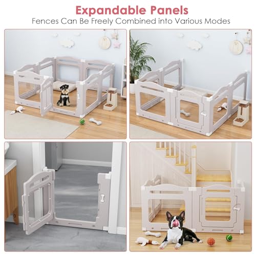 Acrylic Dog Playpen Indoor, Puppy Cat Small Pet Play Pen, 50.8" L x 50.8" W x 23.6" H Clear PlayPen for Cat Rabbit Ferret, Dog Fence Crate Whelping Cage (Apricot Gray, 8 Panel) - color: Gray