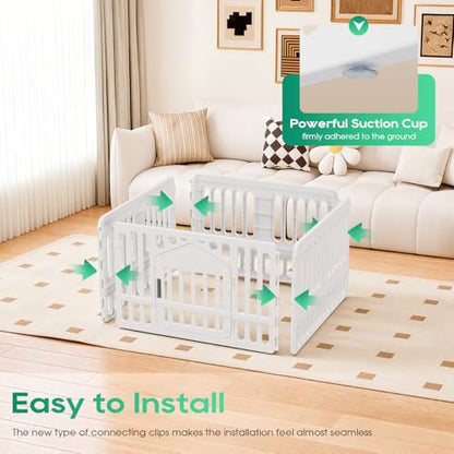 FDW Dog Playpen with Door, 24 Inch Puppy Play Pen for Small Dogs, Indoor Outdoor Plastic Pet Fence, Secure Locking Gate Pen, 38" L x 38" W x 24" H, White (4 Panels) - size: 4 Panels