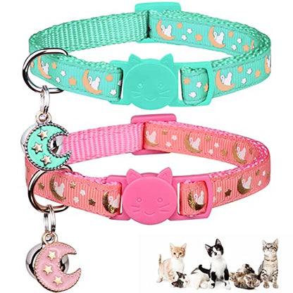 Baeuppit 2Pcs Breakaway Cats Collars Cat Collars for Boy & Girl Cats Adjustable Kitten Collars with Bell,Pink+Teal - color: Pink+Teal, size: 7.0-10.7''