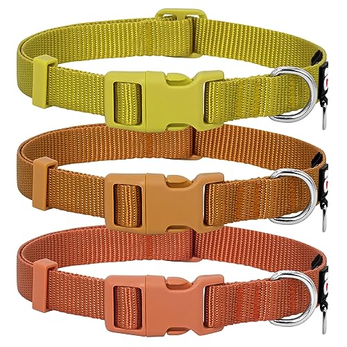 3 Pack Fall Dog Collars Comfortable and Adjustable Nylon Dog Collars for Medium Dogs, M (14-20inch)， Ginger Yellow, Rust Orange and Latte Brown - color: 4#3 Pack (Brown), size: Medium(Neck: 14"-20")