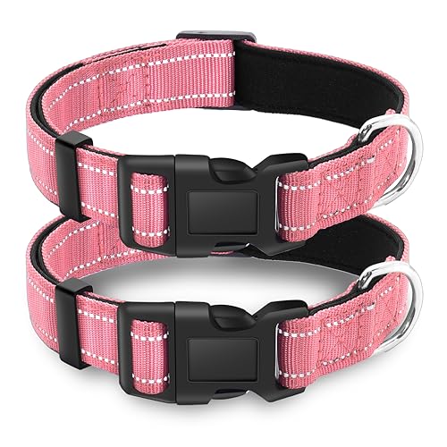2 Pack Reflective Dog Collar with Safety Locking Buckle, Adjustable Soft Breathable Comfortable Nylon Pet Collar for Small, Medium and Large Dogs, Pink, XS - color: A-Pink(2 Collars), size: X-Small (Width 5/8")