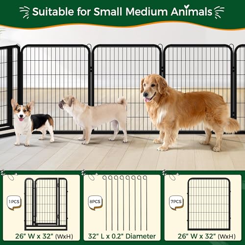 Yaheetech Dog Playpen Outdoor, 32 inch 8 Panels Dog Pen Indoor Heavy Duty Puppy Exercise Pen Metal Pet Fence for RV Camping/Yard/Garden - size: 32"