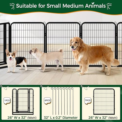 Yaheetech Dog Playpen Outdoor, 32 inch 8 Panels Dog Pen Indoor Heavy Duty Puppy Exercise Pen Metal Pet Fence for RV Camping/Yard/Garden - size: 32"