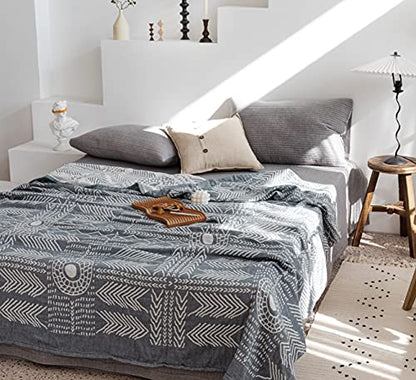 MEJU Indian Bohemia Muslin Summer Boho Blanket Throw for Bed Sofa Couch, 100% Combed Cotton 3 Layer Soft Warm Quick Dry Throw Blanket Bed Coverlet (Boho, F/Q 80 in X 90 in - color: Boho, size: F/Q 80 in x 90 in