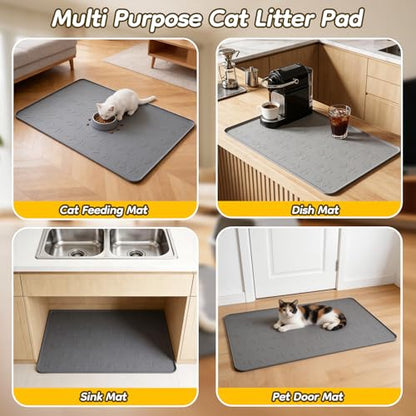 Large Cat Litter Mat, 34" x 22" Cat Litter Box Mat, Silicone Litter Trapping Mat, Soft on Kitty Paws & Easy to Clean for Floor, Waterproof/Urineproof Litter Pad for Indoor Cats - size: 34" × 22"
