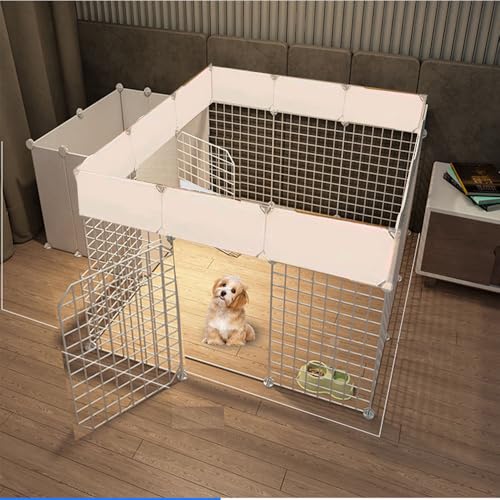 Dog Playpen Indoor with Door, DIY Puppy Play Pen Portable Metal Wire Yard Fence Small Animal Exercise Cage for Big-Sized Dog (White(Big - color: withe