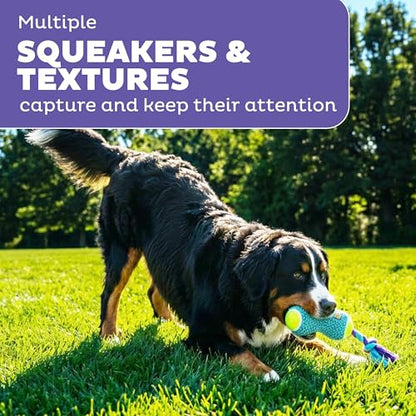 Outward Hound FlyFetch Rope Tug Dog Toy, Plush Body with Squeakers, Multiple Textures, Floats in Water, All Breeds, 11"