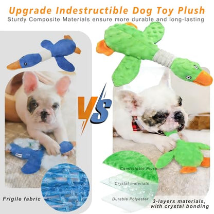 Squeaky Dog Toys for Aggressive Chewers, Durable Stuffed Animal Plush Dog Toy with Soft Fabric for Large, Medium & Small Dogs, Interactive Puppy Chew Toy for Teething, Crinkle Duck Dog Toy - Green - color: GREEN