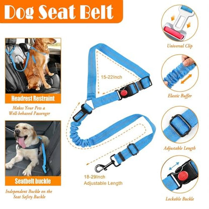 LOBEVE No Pull Dog Harness, Collar & Leash Set with Retractable Dog Seat Belt, Collapsible Dog Bowls and Poop Bag Dispenser - Ideal for Training, Walking, Hiking - Fits Small to Large Dogs(Blue-M) - color: Blue, size: Medium