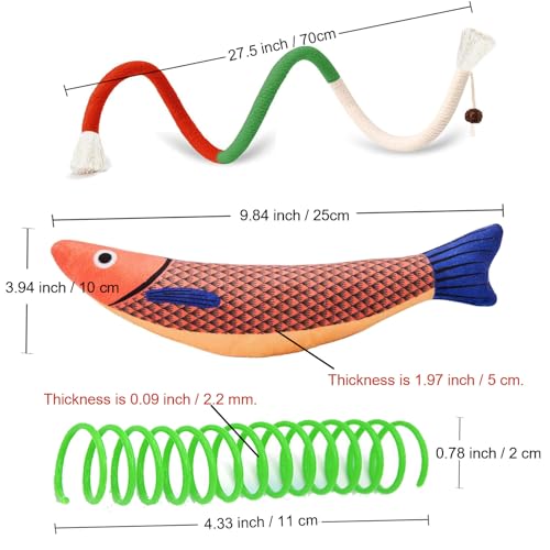 Interactive Cat Toy Set, 6-Pack Catnip Saury Fish & Springs for Indoor Cats, Kitten Chew Rope Bundles, Boredom Relief & Active Play