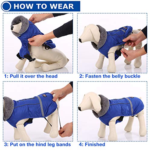 QBLEEV Warm Dog Coat - Reflective Dog Jacket, Waterproof Winter Coat with Turtleneck & Thick Fleece Lining for Small Medium Large Dogs - Snowsuit Christmas Pet Apparel - color: Blue, size: Small