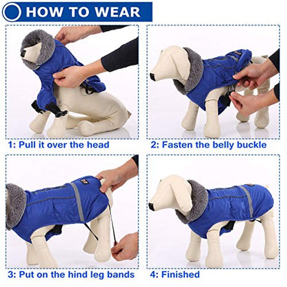 QBLEEV Warm Dog Coat - Reflective Dog Jacket, Waterproof Winter Coat with Turtleneck & Thick Fleece Lining for Small Medium Large Dogs - Snowsuit Christmas Pet Apparel - color: Blue, size: Small