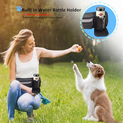 Dog Treat Pouch for Leash Waist Belt Bag, Premium Dog Treat Bag for Dogs Training Puppy Walking Fanny Pack with Divider Zipper Carrier Pocket, Water Bottle Holder, Silicone Insert,Clip,Black - color: black