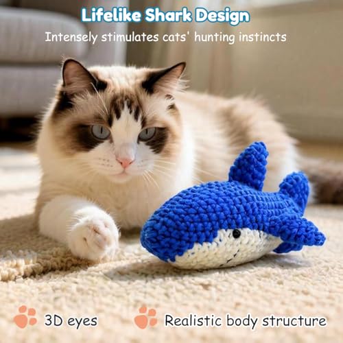 Catnip Fish Toy - Hand-Crocheted with Real Catnip & Bell, Interactive Kicker Toy for Cats Kitten, Soft & Safe for Biting - color: Shark