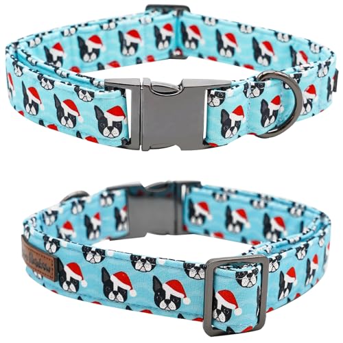 Dog Collar, Christmas Blue Pet Collar with Flower Holiday Girl Boy Puppy Collar Adjustable for X-Small Dogs - color: Dog, size: X-Small (Pack of 1)