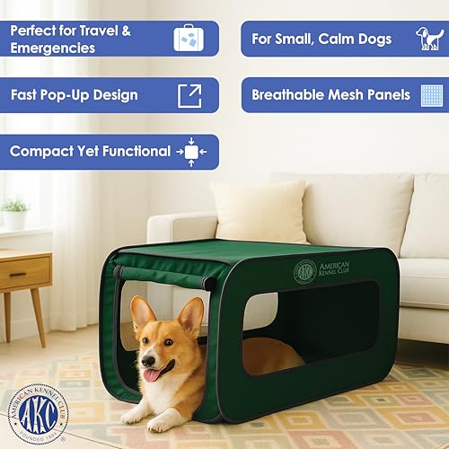 AKC 32-Inch Pop-Up Dog Kennel – Lightweight Travel Crate for Small Dogs – Foldable Indoor/Outdoor Pet Enclosure with Mesh Sides - color: Green