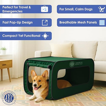 AKC 32-Inch Pop-Up Dog Kennel – Lightweight Travel Crate for Small Dogs – Foldable Indoor/Outdoor Pet Enclosure with Mesh Sides - color: Green