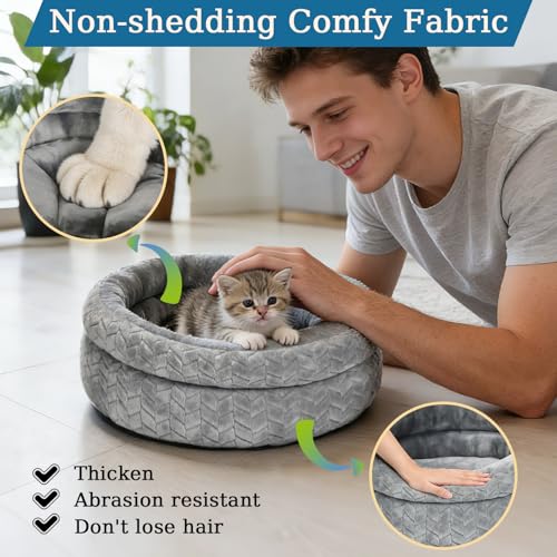 Dual-Layer Donut Cat Bed - Fluffy Round Bed for Small Pets - Ultra-Soft Cat Donut Bed for Cozy Sleep (Grey, 12 * 12 * 3.9 inch / 30 * 30 * 10 cm) - size: 12 * 12 * 3.9 inch / 30 * 30 * 10 cm