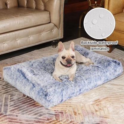 Bedfolks Waterproof Crate Bed With Removable Washable Cover, Plush Faux Fur Pad for Medium Dogs, Fluffy Kennel Bed 29"x21", Dark Blue - color: Dark Blue, size: Medium(29x21'')