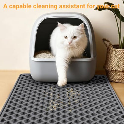 Premium Double-Layer Silicone Cat Litter Mat – Non-Slip, Waterproof & Easy-to-Clean Litter Trapping Mat for Cats, 18x12.5 Inch （Gray）