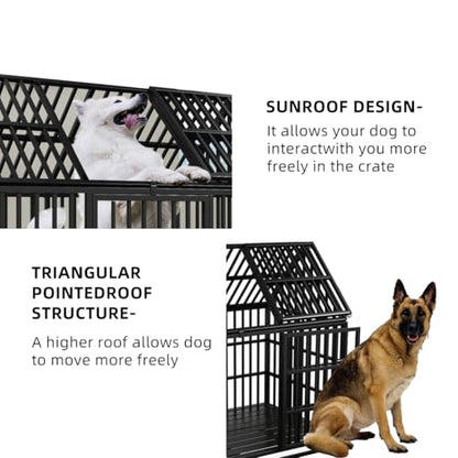 54 Heavy Duty Dog Crate with Mat, Escape Proof Dog Kennel Indoor, High Anxiety Dog Cage with Double Door, Extra Large Crate for Large Dogs with Removable Tray - size: 54''