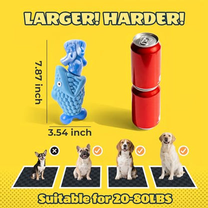 Kseroo Tough Dog Toys for Aggressive Chewers: 2 Pack Indestructible Dog Toys to Keep Them Busy, Tough Chew Toys for Large Dogs, Nylon & Rubber Dog Chew Bones, Squeaky Dog Toy for Large Breed - color: Blue&Red Fish