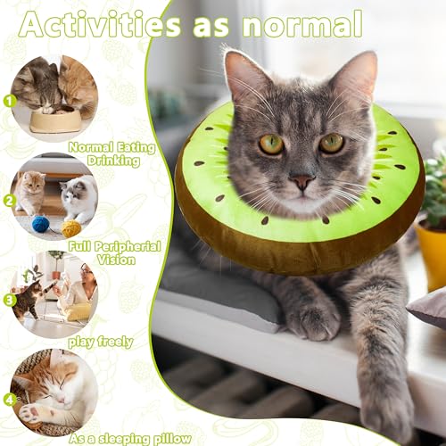 Cat Cone Collar Soft, Adjustable Cat Recovery Cone to Stop Licking, Cute Kitten Donut Collar After Surgery, Elizabethan Collars for Kittens, Lightweight Cats Neck Cones (Kiwifruit, Medium) - color: Kiwifruit, size: Medium
