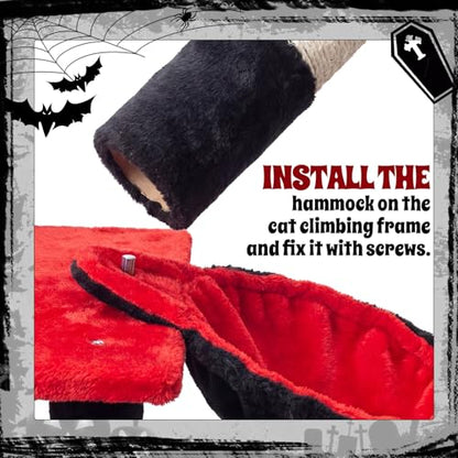 Dansydaisy 3 Pack 14.6" Large Cat Tree Hammock Basket Bed Lounger Tower Replacement Parts with 6 Pcs Hanging Elastic Strings Pom Pom Toys, Cat Tree Accessories Hammock Attachment (Red and Black) - color: Red and Black, size: 14.6"