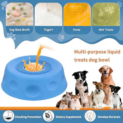 Slow Feeder Dog Bowls for Liquid Treats, Ball-in Interactive Bone Broth Dog Lick Bowl, 250ml Pup Lick Mat Toy for Large Medium Small Breeds, Ideal for Dietary Supplement & Post-op Nutrition (Blue) - color: Blue