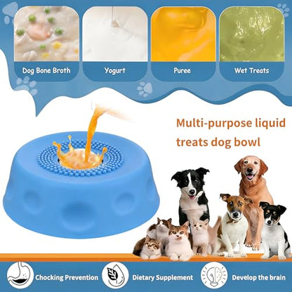 Slow Feeder Dog Bowls for Liquid Treats, Ball-in Interactive Bone Broth Dog Lick Bowl, 250ml Pup Lick Mat Toy for Large Medium Small Breeds, Ideal for Dietary Supplement & Post-op Nutrition (Blue) - color: Blue