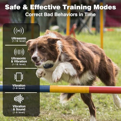 No Shock Dog Training Collar with Remote 3300ft Range, Humane Vibrating Dog Collar, 3 Modes Ultrasonic, Beep, Vibration for Small Medium Large Dogs - Security Lock & No Prongs - color: Black